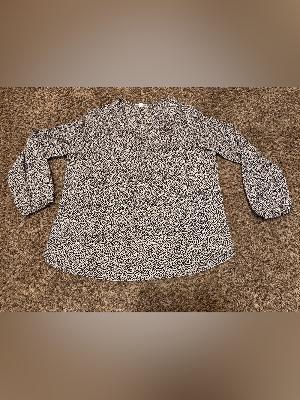 Pleione Black & Cream Patterned Long Sleeve Blouse